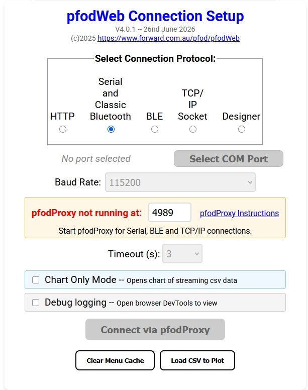 Connection Screen, pfodProxy not running